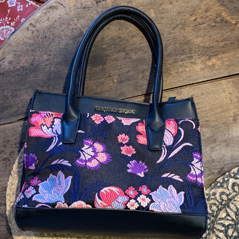 Beautiful Christian Soriano Black and Pink Floral Embroidered Purse